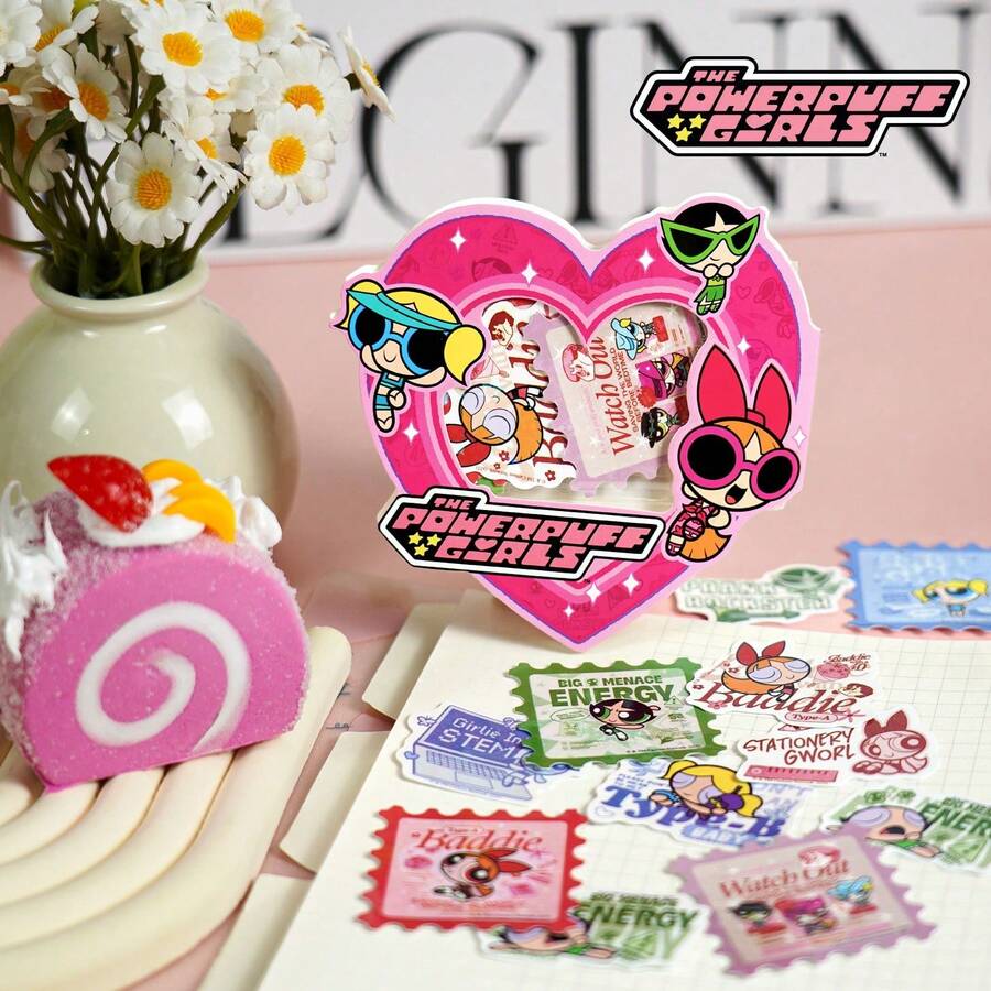 THE POWERPUFF GIRLS 20pcs Cute Anime Sticker Set. Vibrant Colors, Fun Designs, Featuring Characters Like Bubble, Flower And Fluffy. Suitable For School Supplies, Scrapbooking, DIY Projects, And A Great Gift For Anime Fans. - Multicolor - View 1