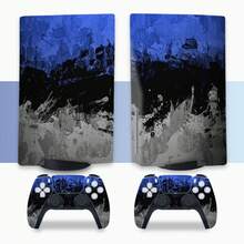 Blue & Black Ink Splatter Pattern Stickers Compatible With PS5 Disc Edition Console & Controller Full Set, Vinyl Skin Decal, Removable With No Residue - View 8