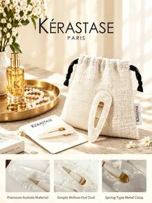 Kérastase Jepit Rambut Bentuk Tetesan Air Berongga Cangkang Mutiara, Set 2 Buah Jepit Rambut Resin Prancis dengan Tas Penyimpanan Serut, Aksesori Rambut Wanita, Hadiah - Putih - View 4