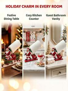 Christmas Wooden Paper Towel Holder, Santa Claus Snowman Elf Shaped Desktop Paper Towel Rack, Holiday Kitchen Desktop Decor, Home Decor Christmas Gift - Multicolor - View 2