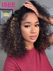 ISEE Hair Wear Go Half Wig Water Wave Flexible Fit 3 In 1 Half Wig With Drawstring Highlight Color Wear And Go Glueless Human Hair Wig 180% Density 14-16 Bob 18-28 Regular Inch Daily Use For Women - S2/30 - View 3