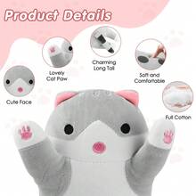 Electric Heating Long Strip Cat Pillow | 5-Level Temp 5-Level Timer | USB-Powered Low-Voltage Heat | Multi-Use Washable | Christmas Warm-Hearted Gift For Girls & Loved Ones - Single Pack - View 5