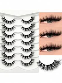 Sibeuna 7 Pairs Fluffy Voluminous Cat Eye Style False Eyelashes, Faux Mink Lashes, Angel Lashes,Natural Strip Eyelashes, Suitable For Party, Daily Wear, Cat Eye Design,Beginner-Friendly - Black - View 3