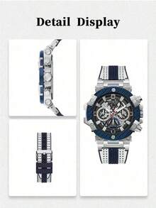 GUESS Men's Large Dial Hollow Multi-Function Chronograph Watch, Dual-Color Breathable Strap, Street Outdoor Fashion Watch GW0486G1 - Blue - View 6