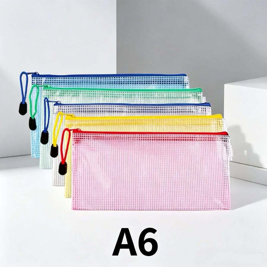 1/5/10PCS A6 Mesh Zipper File Bag, Folder, Minimalist Waterproof Durable Desktop Parts Storage Bag, Student Stationery Storage, Pencil Case, Cosmetic Storage, Parts Organization And Classification Office Supplies Learning Supplies