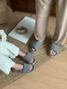 XIXITIAO Minimalist Adjustable Hook & Loop Slippers, Lightweight All Season Slippers, Warm & Cozy Indoor House Slippers - Grey - View 8