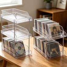 2/3-Tier Large Capacity Clear DVD Storage Box, Transparent Plastic Media Organizer Rack, Portable CD Case Container For Video Games & Cassette Tapes, Dust-Proof Desktop Media Shelf - Transparent - View 5