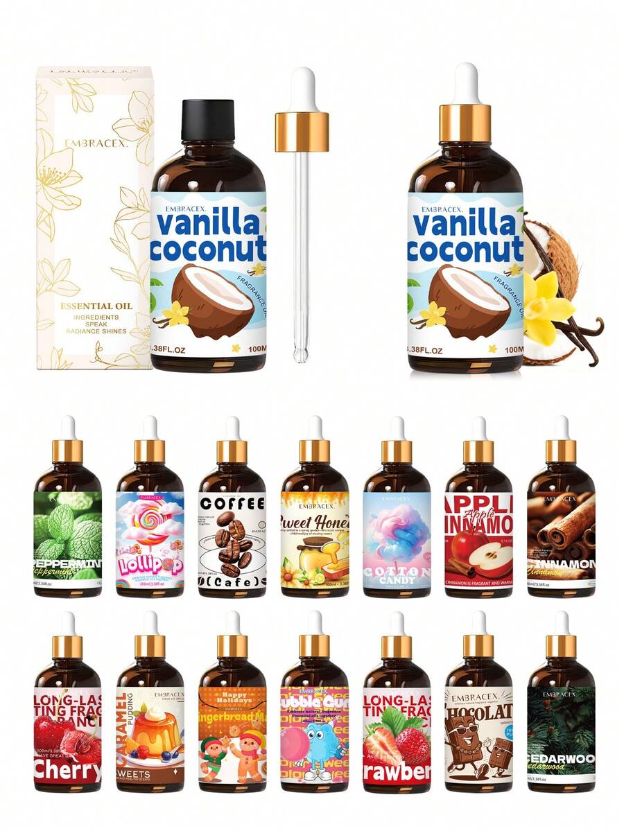 EMBRACEX. Minyak Wangi 100ml, Aroma Buah & Bunga Botanikal, Dengan Pipet, Set Hadiah Natal, Cocok Untuk Diffuser Aromaterapi, Pelembap Udara, Pembuatan Sabun dan Lilin DIY, Diffuser Batang, Pengharum Udara Mobil, Dekorasi Rumah, Perlengkapan Rumah Tangga, Suasana Natal