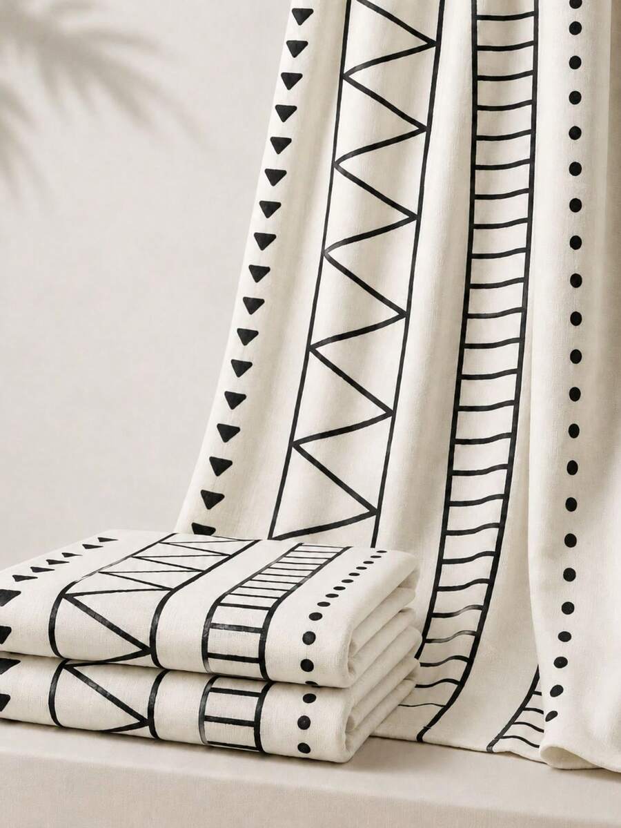 HHMC 1pc White-Background Fabric With Black Stripes And Geometric Print Suitable For DIY Sewing And Crafts, Such As Making Throw Pillows, Curtains, Tablecloths, Bags, And Other Projects. 150 Cm Wide. Perfect For Fall And Winter. - Multicolor - View 1