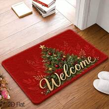 1pc Luxury Red & Gold Christmas Tree Floor Mat, Soft Crystal Velvet Material Carpet, Machine Washable, Suitable For Entryway - Cozy & Comfortable Holiday Decor, Printed Floor Mat - A - View 10