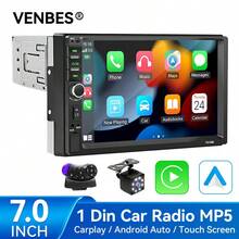 VENBES 7 Inch Single DIN Car Stereo, Wired Apple CarPlay And Android Mirroring, MP5 Multimedia Car Radio, Bluetooth FM USB AUX, 12V Car Head Unit - Main Unit + Steering Wheel Control Cable - View 2