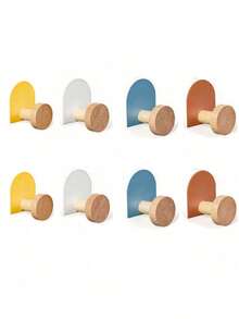 4pcs Self-Adhesive Wall Hooks (Solid Color Round), Suitable For Children's Room, Girls' Room Decor, Baby Nursery Newborn Essentials - Multicolor - View 9