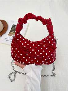 1pc Girls Bow Polka Dot PU Zipper Closure Sweet Ruffle Handbag Crossbody Bag Suitable For All Seasons Daily Use - A - View 11