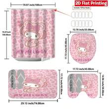 Sanrio My Melody Pink Heart Pattern Bathroom Set (Includes 1 Shower Curtain, 1 Bath Mat, 1 Toilet Lid Cover) 4-Piece Set, Combines Bathroom Decoration And Privacy Protection Functions - Shower Curtain and Bath Mat - View 4