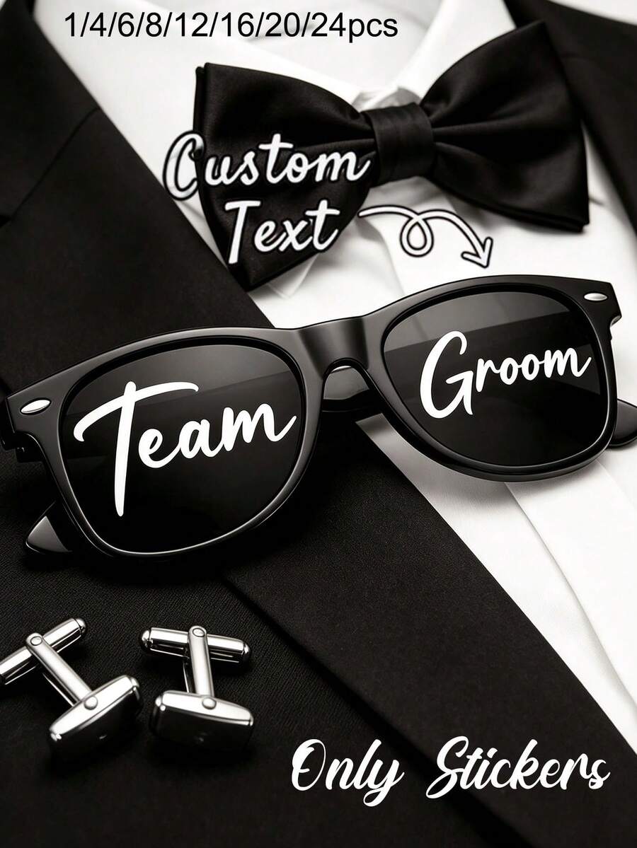 1/4/6/8/12/16/20/24pcs Personalized Glasses Name Stickers, Suitable For Weddings And Bachelorette Parties, Customized Vinyl Name And Number Decals, 2D Flat Labels, For Party Favors, Table Numbers, Rehearsal Events, Bridal Showers - Multicolor - View 1