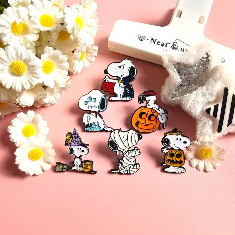 SNOOPY 1 قطعة دبوس معدني مطلي بالمينا بتصميم كرتوني كلاسيكي لسنووبي مع قرع الهالوين، إكسسوار قرطاسية، ديكور للعطلات، هدية هالوين (نمط عشوائي) - متعدد الألوان - مشاهدة 1
