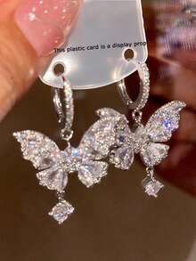 1 Pair Luxury Fashion Glass Butterfly Earrings Suitable For Women Party And Gathering - Silver - View 4