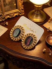 2pcs European And American Fashion Old Money Gold Tiger Eye Laser White Shell Premium Earrings - Aurora - View 8