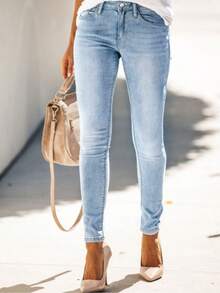 Women's Comfortable Stretchy Skinny Jeans, Distressed & Faded Design, Casual & Versatile For Commuting, All Season Spring Fall - Light Blue - View 5