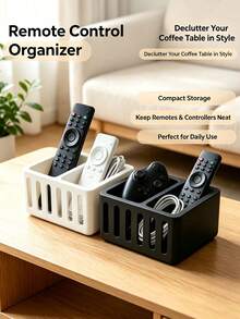 1pc Remote Control 3-Slot Storage Box, Striped Remote Control Holder, Remote Control Organizer, Decorative Modern Design, Convenient Access, Home Essential, Living Room, Bedroom, Coffee Table, Study Room Decoration Storage, Home Decor, Rental Apartment Decorative Storage Essential, Best Housewarming Gift Choice, Desktop Organization, Storage Basket, Room Decor - Multicolor - View 3