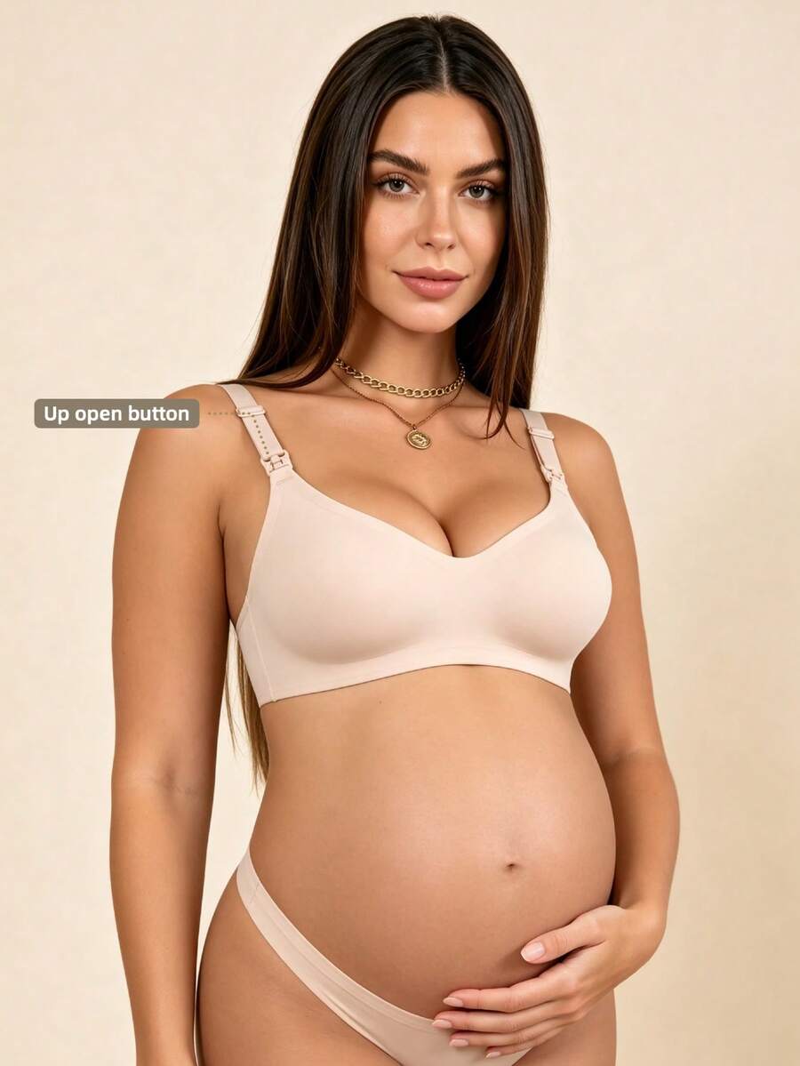 Hart & Haze Minimalist Seamless Nursing Bra, Breathable Solid Maternity Bra, Green Wire-Free Push-Up Lingerie, Front-Opening Postpartum Breastfeeding Bra - Pink - View 1