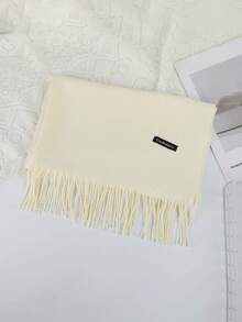 1pc Women's Solid Color Cashmere-Like Scarf, Soft Warm ThickFringed Shawl, Fashionable Versatile Winter Scarf For Daily Wear - Off White - View 6