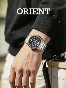 Men's ORIENT Automatic Mechanical Watch, Polished Stainless Steel Bracelet, Black Dial With Roman Numerals, Business Casual Watch For Formal Occasions - Silver - View 2
