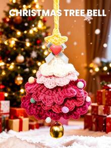 Crochet Christmas Tree With Bell Design, Artificial Christmas Tree For Home Wall, Office, Car Decoration, Holiday Hanging Ornament, Gift For Friends, Family, Lovers (Blue) - Multiple Styles - View 4