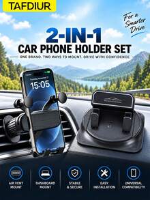 TAFDIUR 2-In-1 Set 1pc 360° Rotatable Dashboard Anti-Slip Car Phone Holder + 1pc Textured Car Screen Gravity Phone Holder, Center Console/Air Vent Android, 360° Rotation, Shockproof & Stable, Suitable For Most Car Models, Suitable For Driver Navigation/Music/Phone Calls And Other Scenarios - Multicolor - View 3