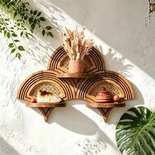 Sunburst Shelf - Fan Pattern Shelf - Rattan Caning Shelf - Arch Shelf - Art Deco Wall Decor - View 9