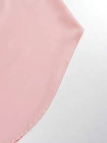 Plus Size Women's Asymmetric Hem Long Shirt, With Collar And Button Details, Dropped Shoulder Long Sleeve Top Pink Spring - Pink - View 4