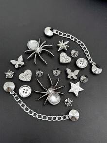 18pcs Spider & Star Shoe Charms, DIY Detachable Shoe Decorations ABS Rivet Chain Shoe Accessories Suitable For Clogs, Women's Sandals, Slippers, Beach Shoes, Holiday Gift - Silver - View 6