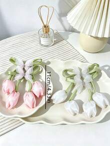 6/2pcs Handmade Tulip Bow Hair Clips, Durable & Gentle On Hair, Lively & Sweet Hair Accessories - Suitable For Children And Girls, Daily School, Vacation, Party - Multicolor - View 6