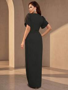 Black Formal Evening Gown (Highly Embellished) Elegant Wedding Party Fall - Black - View 2