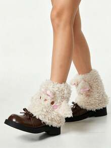 1 Pair Cute Cartoon Sheep Leg Sets Fuzzy Leg Warmers With Red Bowknot, Fluffy Boot Toppers For Winter Snow Boots - Multicolor - View 8