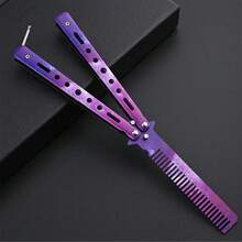 1PC- Comb Trainer – Unsharpened Metal Balisong Practice Comb, Flipping Trick Tool EDC Desk Display Gift - Multicolor - View 2
