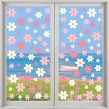 1 Set Pink & White Daisy Wall Stickers, Boho Style, PVC Material, Irregular Floral Shape, Mixed Flower Pattern Details, Removable Self-Adhesive Wall Decals, Suitable For Bedroom, Window, Cabinet And Home Wall Decoration, All-Season Home Decor - A - View 1