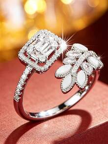 1pc Luxury Fashion Square Leaf Shaped Open Ring For Women, Classic Design Finger Ring, Elegant Accessory For Party And Evening Event, Gift For Girlfriend - Open Ring - View 1