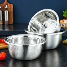 2pcs Stainless Steel Colander Set (Colander + Washing Basin), Large Capacity Stackable Storage, For Washing Vegetables, Fruits, Noodles And Draining Pasta And Beating Eggs, Suitable For Kitchen Food Storage, Cooking, Baking And Cleaning, Kitchen Storage Supplies, Fruit Drainage Basket, Storage Basket, Vegetable Strainer - Multiple Sizes - View 7
