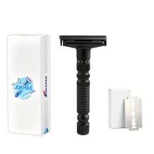Men's Classic Safety Razor, With 10pcs Double Edge Manual Shaving Razor, Wet Shave Grooming Tool For Men, Black Or Silver Color Option - Multi-color - View 8
