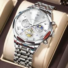 POEDAGAR Luxury Men's Watch, Crafted From Waterproof Stainless‑Steel With Chronograph Function. Fashion‑Exquisite Look, Ideal For Daily Wear And Gifti - Gold - View 13