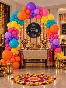 115pcs Balloon Arch Set, Multicolor Latex Balloons Decoration Kit, Suitable For Festival Party Decor, Happy Diwali Backdrop, Home Celebration Supplies, Holiday Event Decoration - Multicolor - View 8