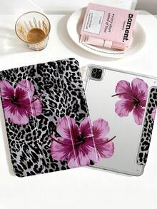 1件 黑白豹紋紫色花朵平板保護殼，適用於 iPad Mini6/Mini7/10.2/10.5/10.9 (Air4-Air8)/Pro 11/10th Gen/A16/Pro 11 2024，雙面彩繪圖案，透明壓克力背殼，絲綢質感 8 折支架，自動休眠/喚醒，內置筆槽，不含筆，部分機型附相機框 - 彩色 - 查看 6
