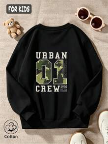 Girls' Cute Printed Drop-Shoulder Round-Neck Long-Sleeve Casual Sports Sweatshirt - Black - View 3