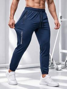 1pc Men's Sports Jogger Pants, Casual Outdoor Drawstring Waist Trousers, Suitable For Spring And Summer Fall - Blue - View 1