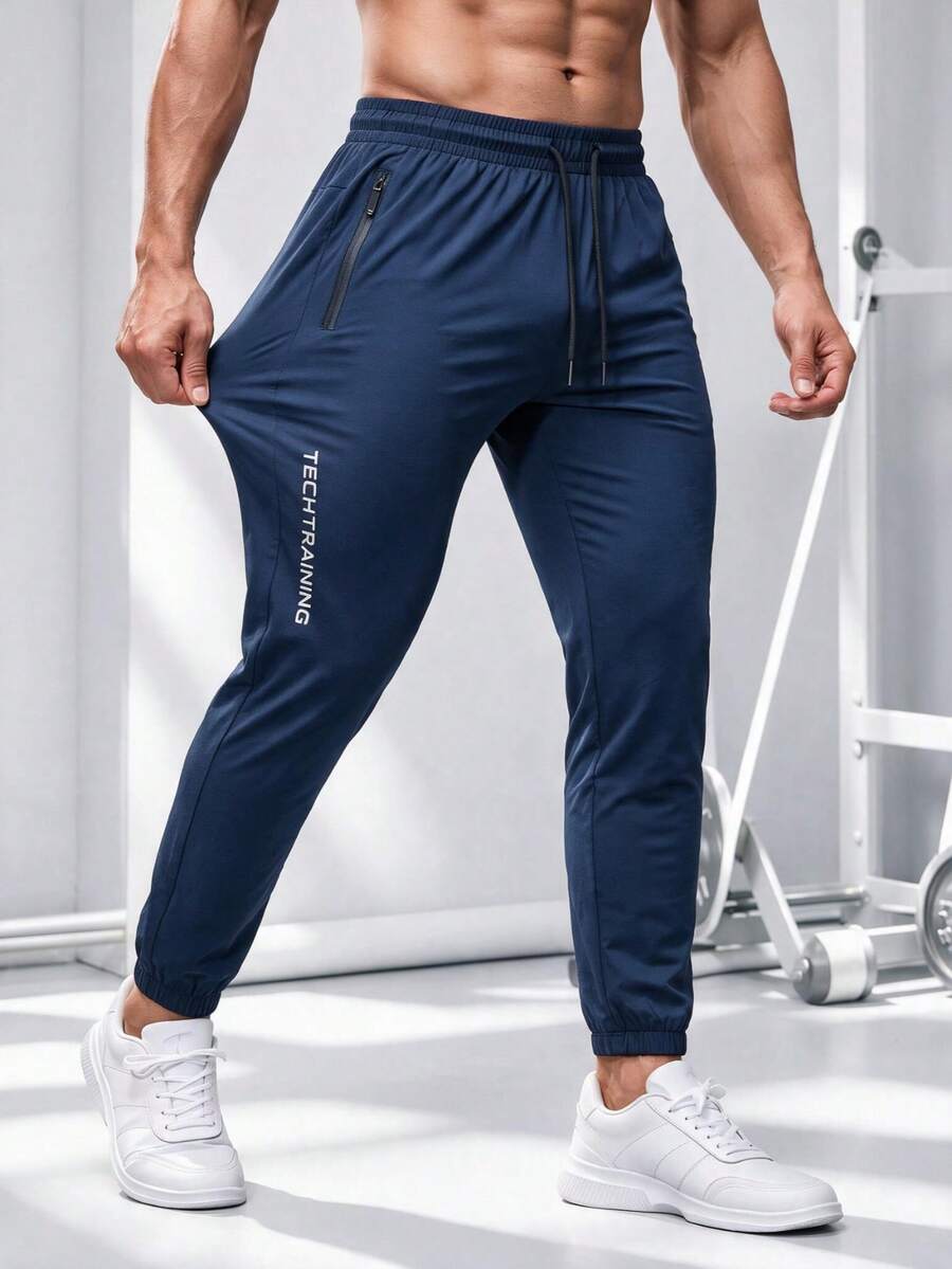 1pc Men's Sports Jogger Pants, Casual Outdoor Drawstring Waist Trousers, Suitable For Spring And Summer Fall - Blue - View 1