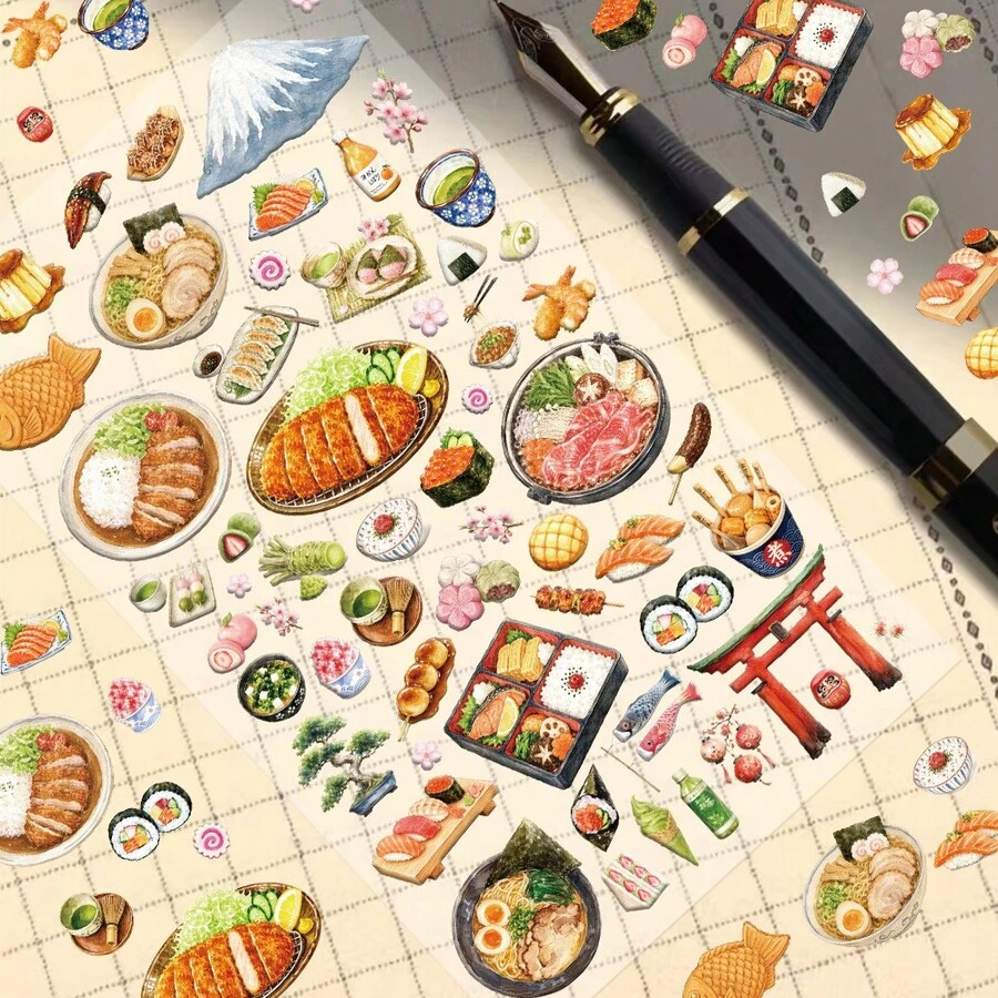 1pc Japanese Food Stickers For Decorating Planner, Diary, Scrapbook, Notebook, Luggage, Guitar, Skateboard, Manual, Tablet, Water Bottle, Phone - Multicolor - View 1