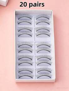 20 Pairs Natural Look False Eyelashes, Handmade Transparent Stem Eyelashes, Thin And Lightweight For Daily Makeup And Work, Reusable, Fashionable Nude Makeup Ultra-Thin Realistic False Eyelashes, Suitable For Women, For Practice On Mannequin Head Eyelash Extension Supplies, Essential For Beginners, Waterproof - Black - View 13