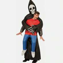 Adult Inflatable Grim Reaper Fancy Dress Costume Kids Halloween Skeleton Costume - Black and White - View 3