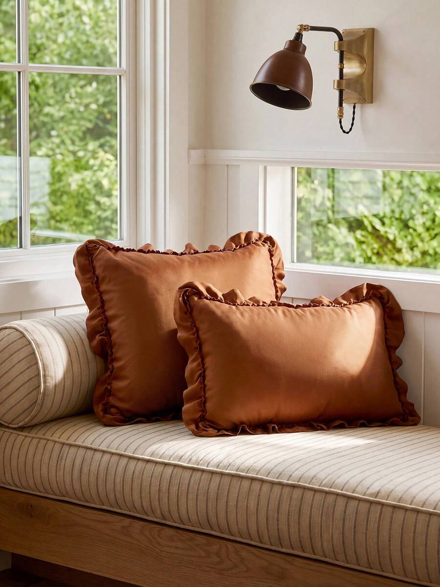 1pc Romantic French Style Ruffled Quilted Envelope Without Filler, Chic Romantic Decorative Throw Pillowcase For Bedroom/Dorm/Sofa/Couch, Gift For Lover, Friend. Machine Washable. Mocha Brown - Mocha Brown - View 1